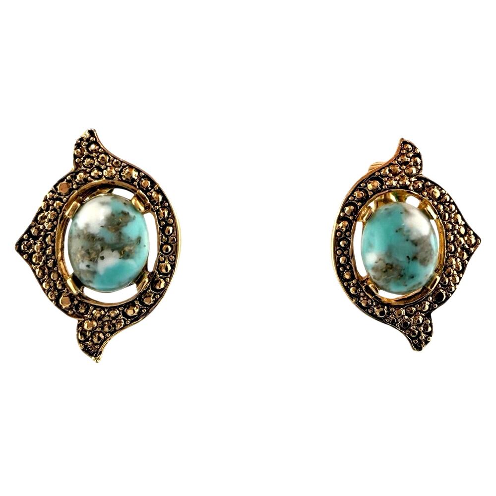 Vintage Sarah Coventry 1960s Glass Faux Turquoise Remembrance Clip On Earrings